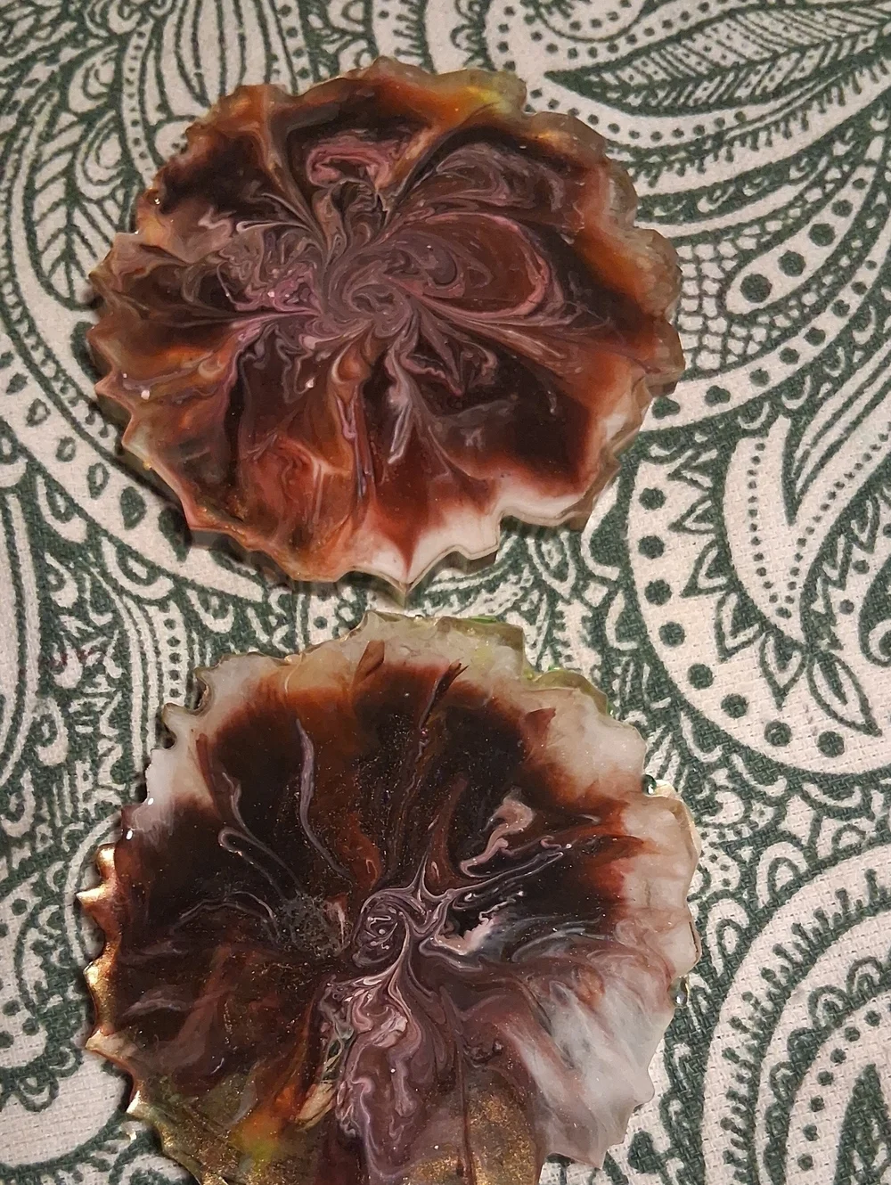 Handmade Resin Coaster Set - Green, White & Gold Floral